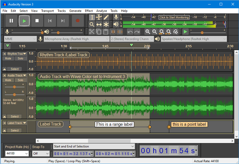 colored tracks in audacity